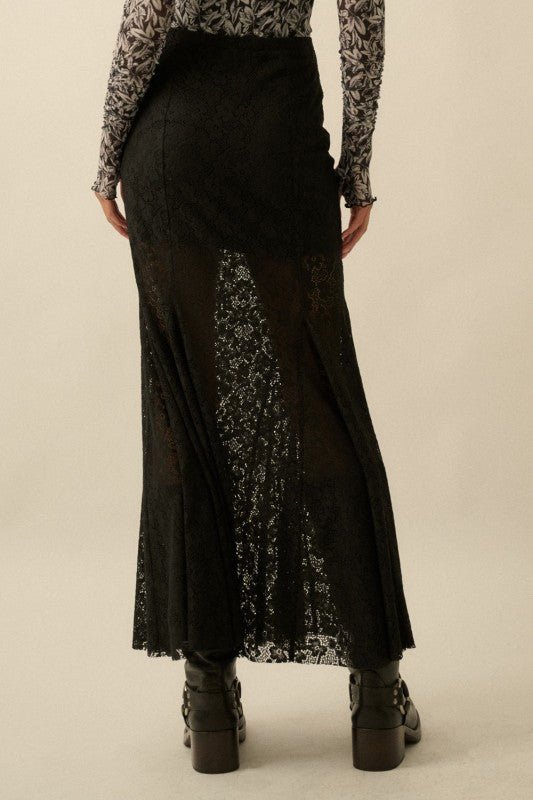 FLORAL LACE FITTED MERMAID SKIRT - BLACK