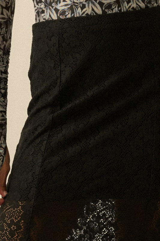 FLORAL LACE FITTED MERMAID SKIRT - BLACK