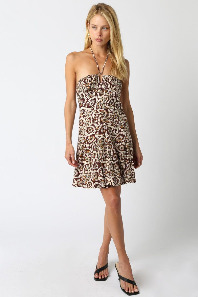 NICOLE HALTER DRESS - BROWN MULTI