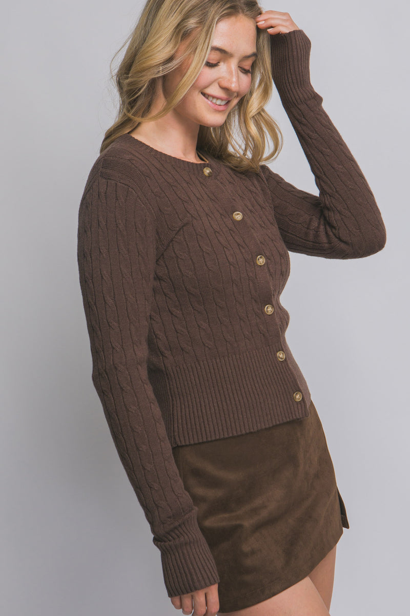 CABLE KNIT CARDIGAN - MOCHA