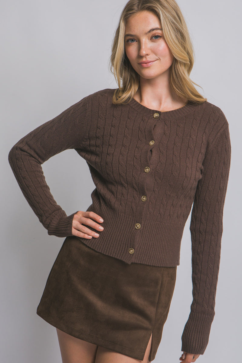 CABLE KNIT CARDIGAN - MOCHA
