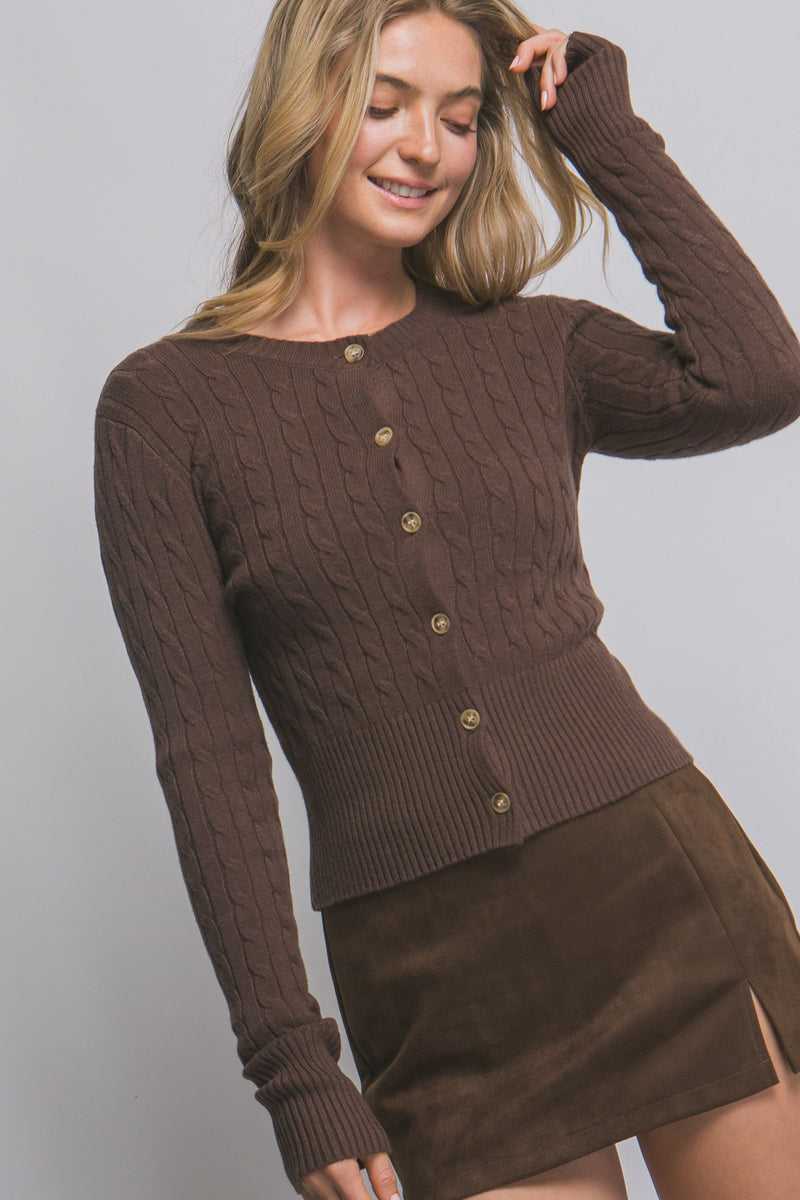 CABLE KNIT CARDIGAN - MOCHA