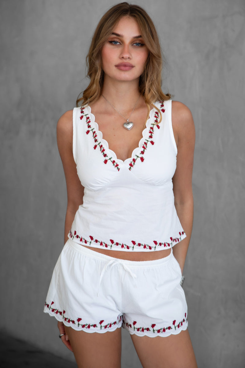 POPLIN EMBROIDERED SHORTS - WHITE