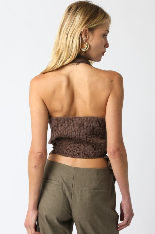 ARIANA HALTER TOP - BROWN