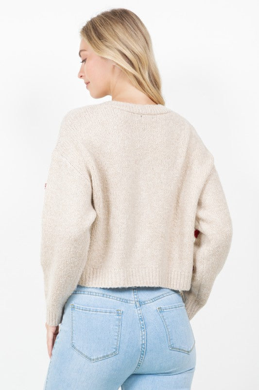 CARDIGAN WITH HEARTS - TAUPE