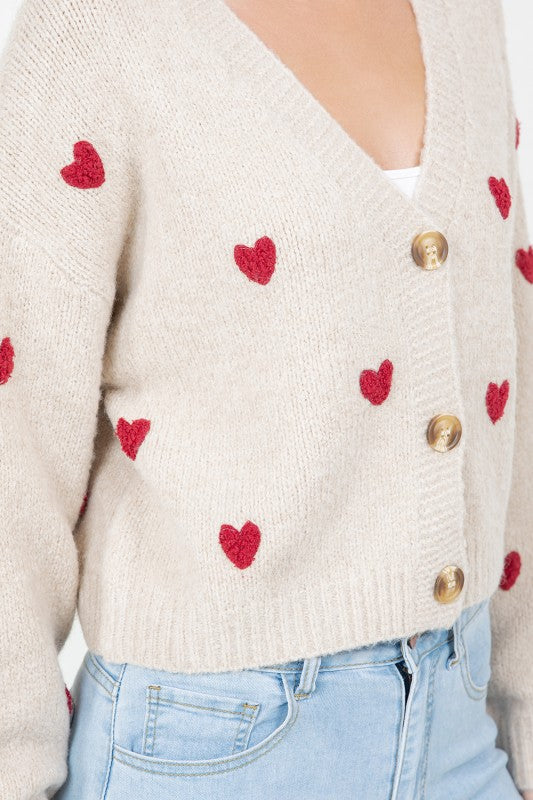 CARDIGAN WITH HEARTS - TAUPE