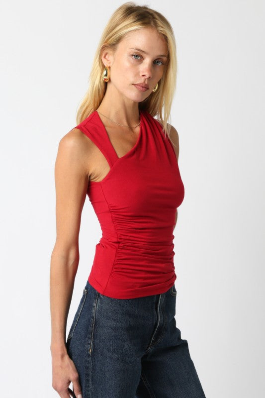 MIA ASYMMETRICAL KNIT TOP - SCARLET
