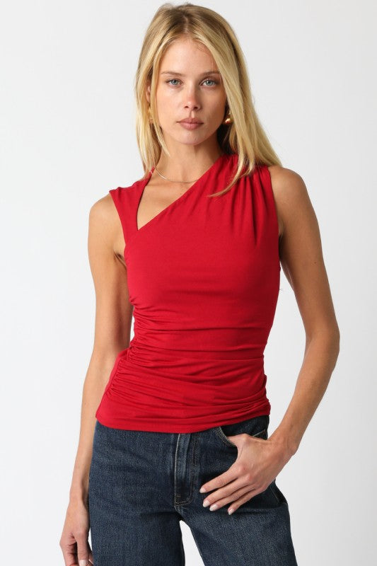 MIA ASYMMETRICAL KNIT TOP - SCARLET