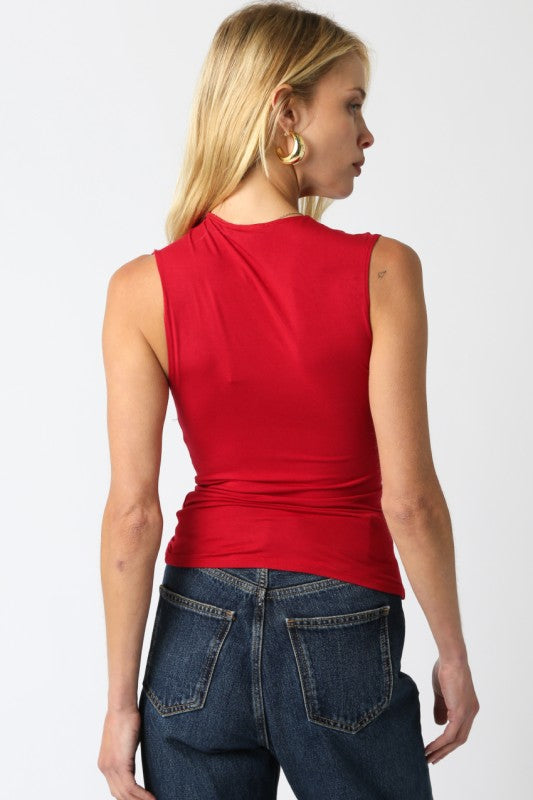 MIA ASYMMETRICAL KNIT TOP - SCARLET