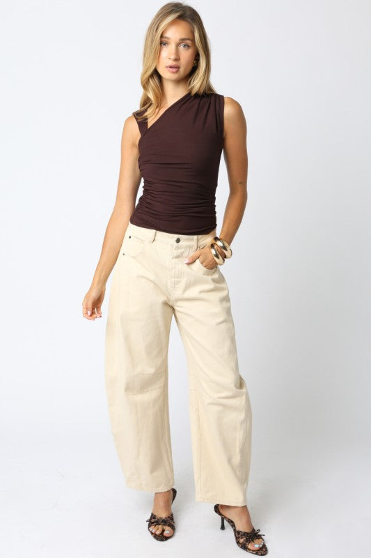 MIA ASYMMETRICAL KNIT TOP - DARK BROWN
