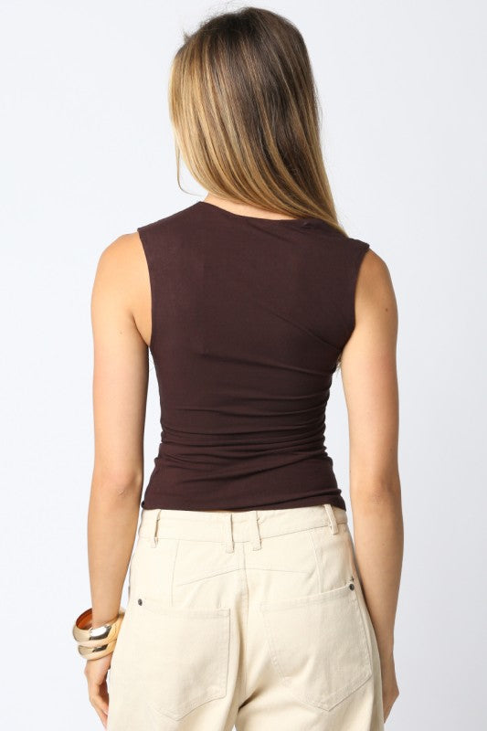 MIA ASYMMETRICAL KNIT TOP - DARK BROWN