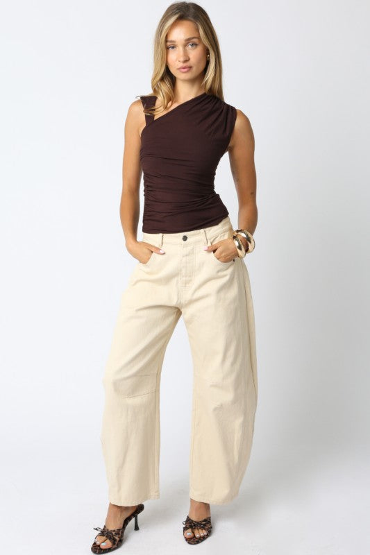 MIA ASYMMETRICAL KNIT TOP - DARK BROWN