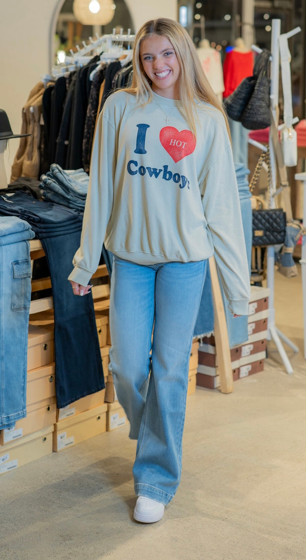 I LOVE HOT COWBOYS GRAPHIC SWEATWHIRT - MINERAL OATMEAL