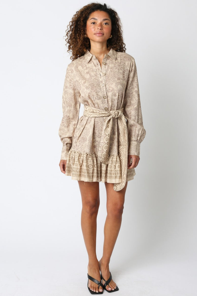 LYNA RUFFLED DRESS - TAUPE/KHAKI