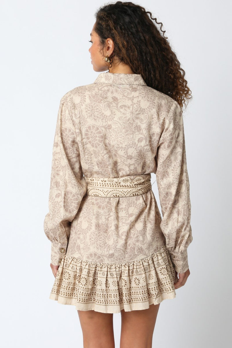 LYNA RUFFLED DRESS - TAUPE/KHAKI