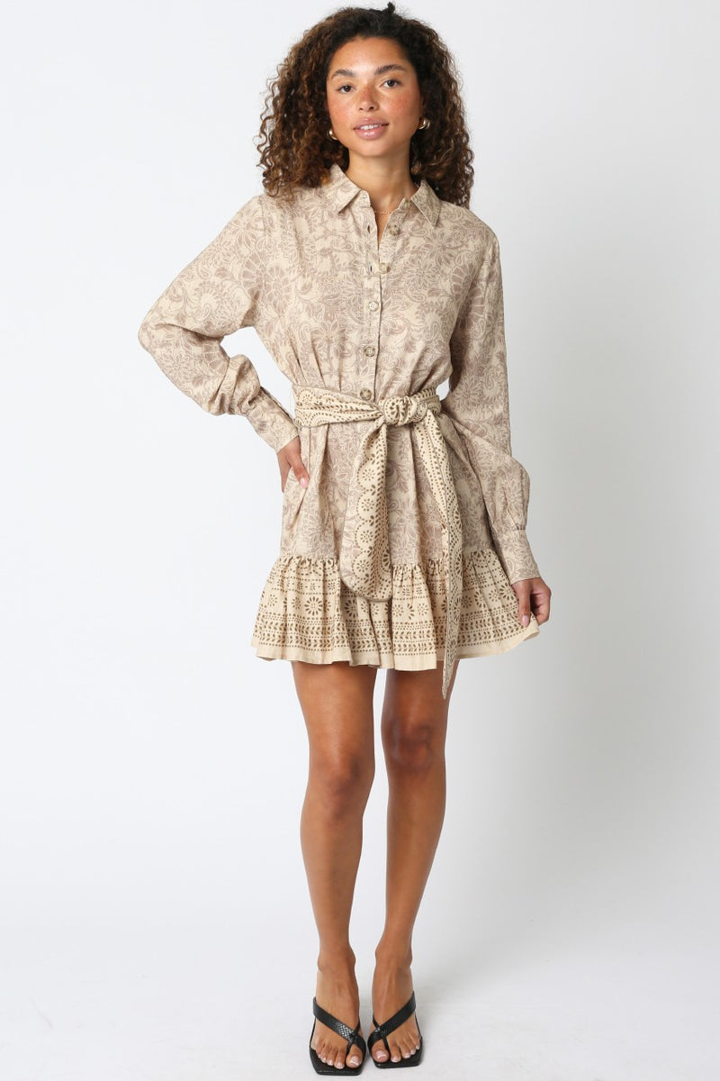 LYNA RUFFLED DRESS - TAUPE/KHAKI