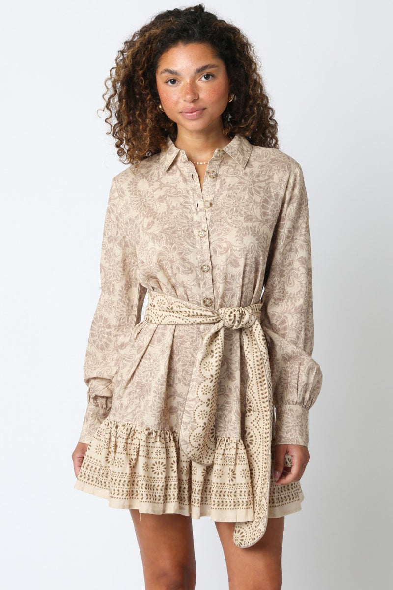 LYNA RUFFLED DRESS - TAUPE/KHAKI