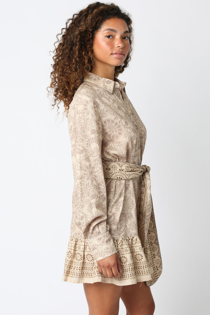 LYNA RUFFLED DRESS - TAUPE/KHAKI