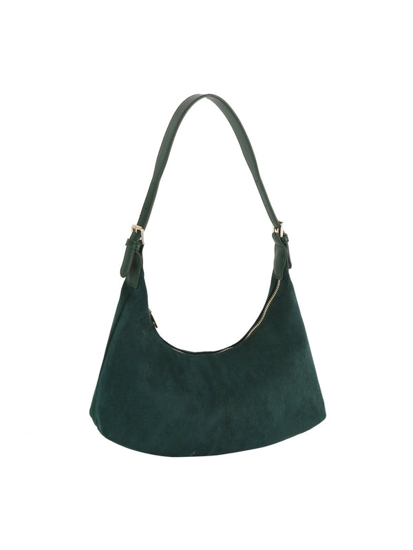 FAUX SUEDE CRESCENT HOBO BAG - GREEN