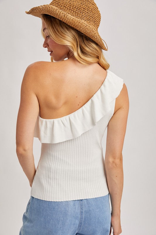 ONE SHOULDER RUFFLE TOP - IVORY