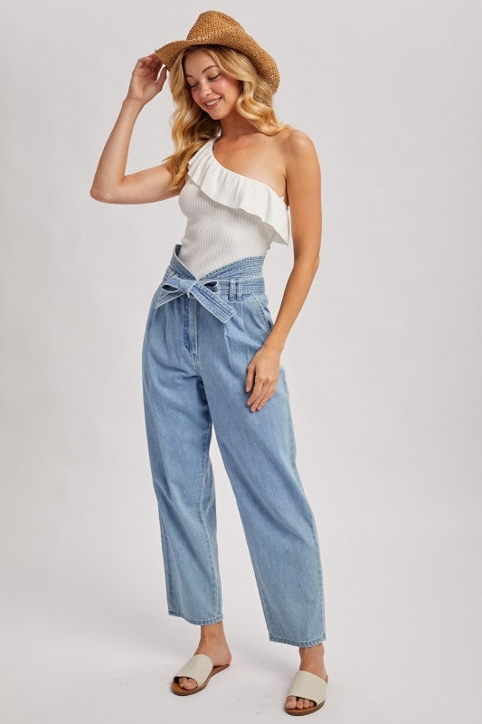 ONE SHOULDER RUFFLE TOP - IVORY