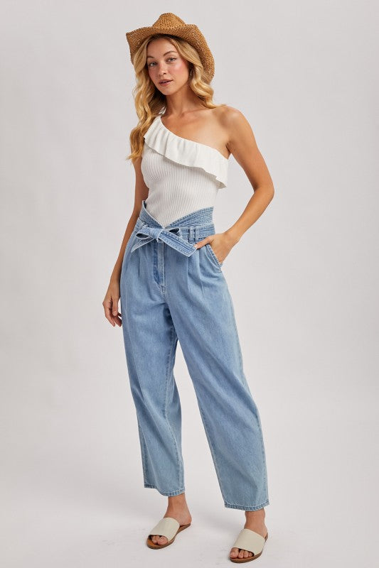 ONE SHOULDER RUFFLE TOP - IVORY