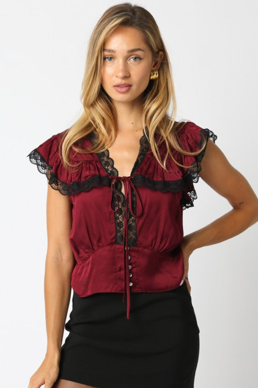 JANIAH LACE BLOUSE - BERRY