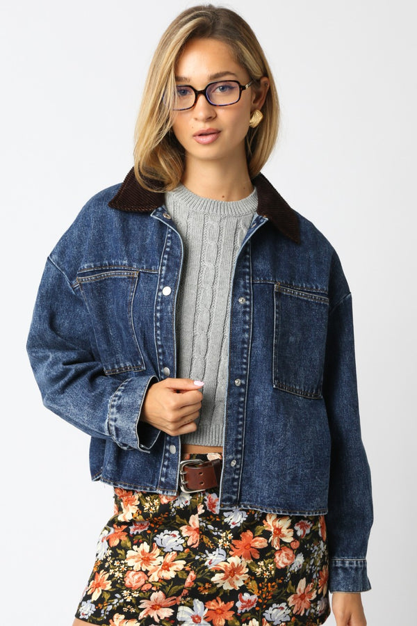 RILEY DENIM BARN JACKET - DENIM/BROWN