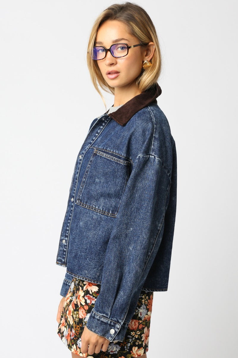RILEY DENIM BARN JACKET - DENIM/BROWN