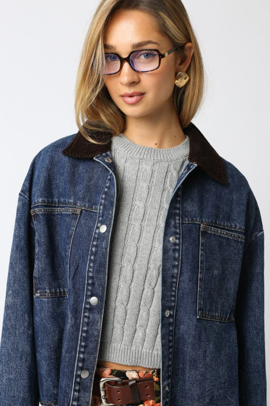 RILEY DENIM BARN JACKET - DENIM/BROWN