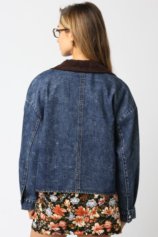 RILEY DENIM BARN JACKET - DENIM/BROWN