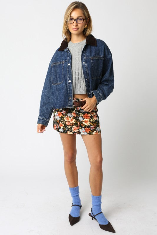 RILEY DENIM BARN JACKET - DENIM/BROWN