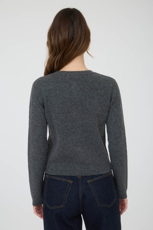 ROUND NECK CARDIGAN - CHARCOAL