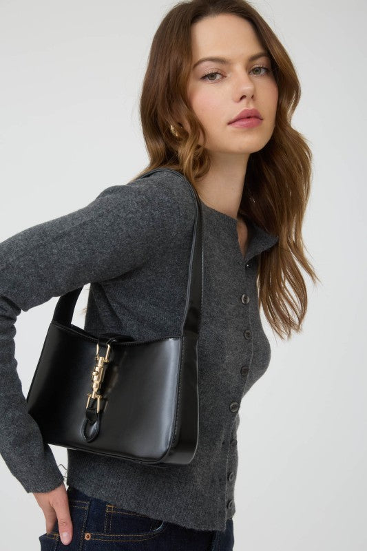 ROUND NECK CARDIGAN - CHARCOAL