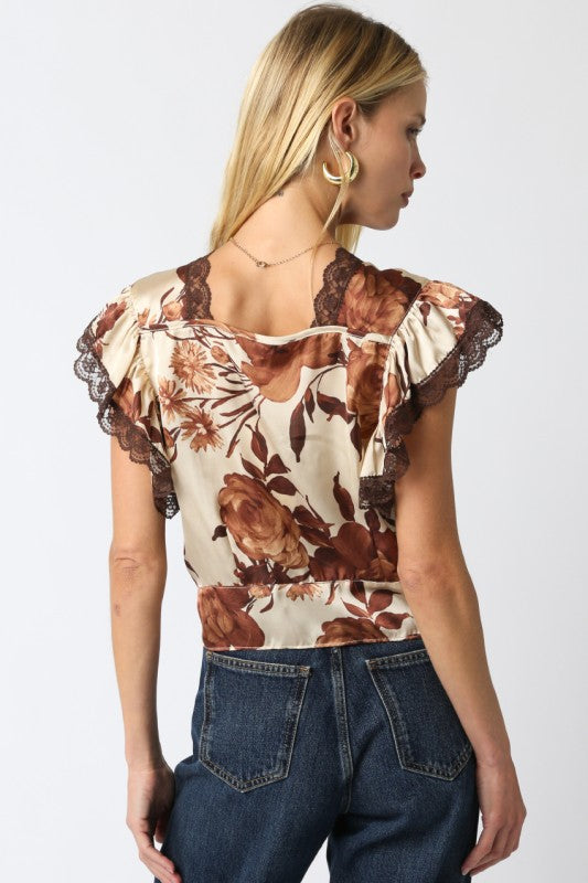 PARKER FLORAL LACE BLOUSE - BROWN
