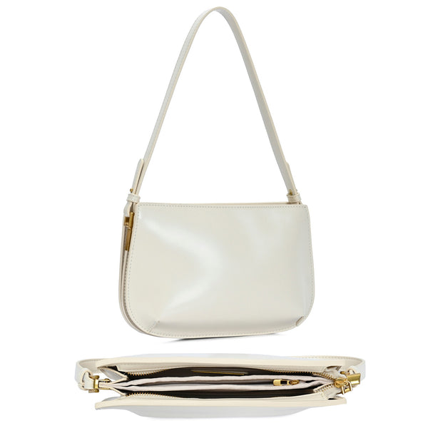 SMOOTH PLAIN SHOULDER BAG - CREAM