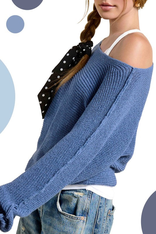 BOATNECK DOLMAN SLEEVE SWEATER - DENIM