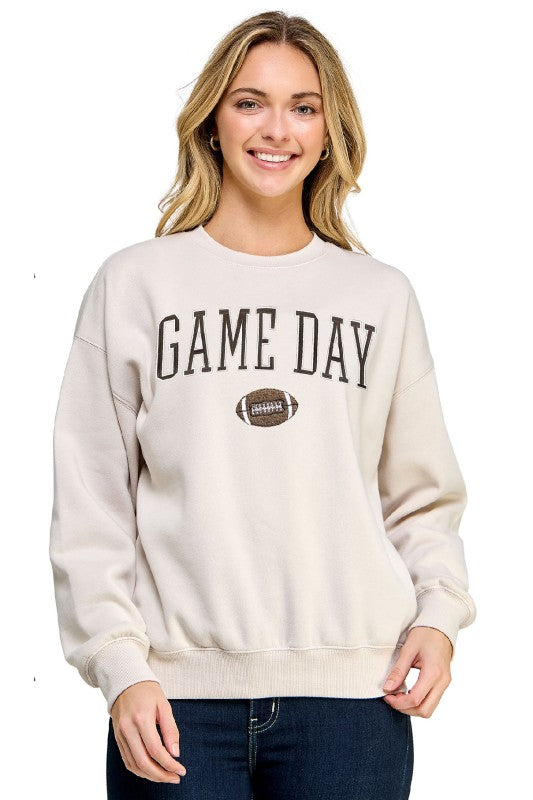 EMBROIDERED GAME DAY SWEATSHIRT - BEIGE