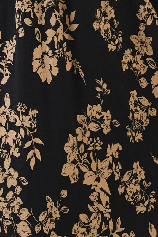SMOCKED BODICE SQUARE NECK MIDI DRESS - BLACK/MOCHA