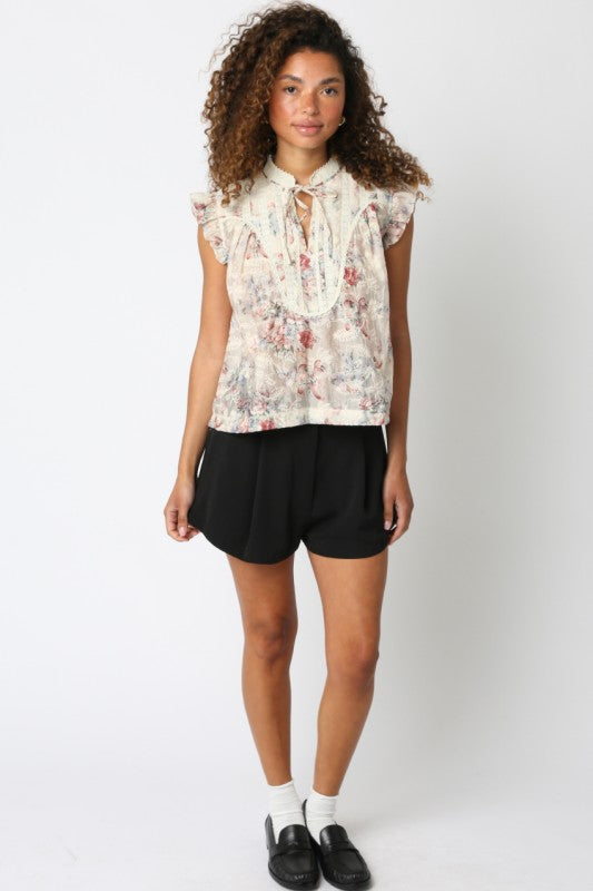TINA FLORAL SLEEVELESS SHIRT - CREAM/ROSE