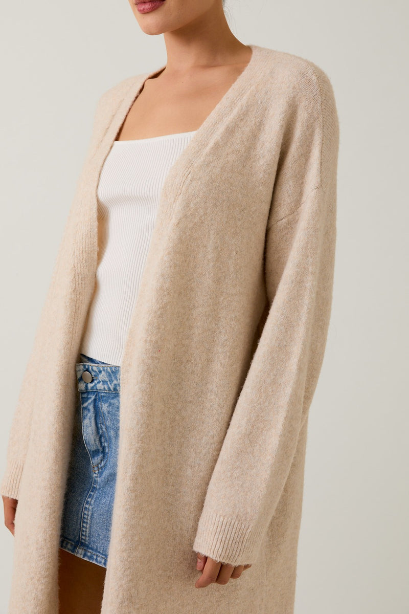 CHUNKY KNIT CROPPED CARDIGAN - CAMEL