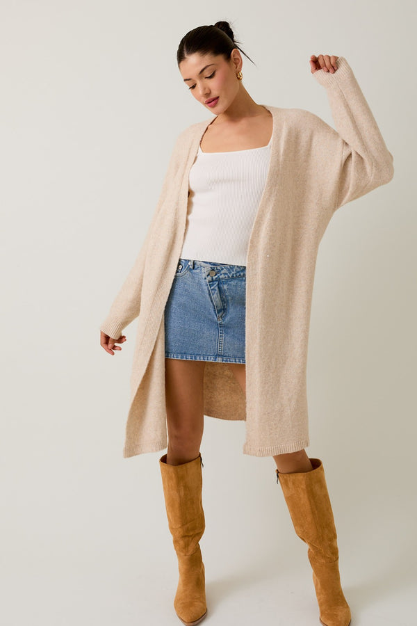 CHUNKY KNIT CROPPED CARDIGAN - CAMEL