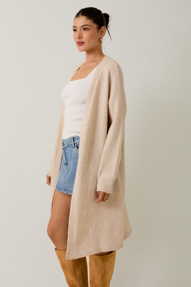 CHUNKY KNIT CROPPED CARDIGAN - CAMEL