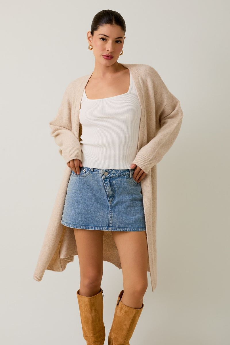 CHUNKY KNIT CROPPED CARDIGAN - CAMEL