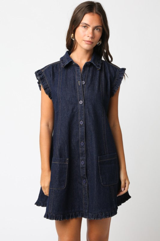 HELEN DENIM SHIFT DRESS - DARK DENIM