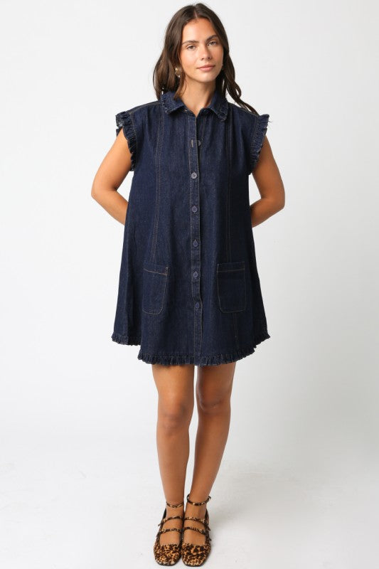 HELEN DENIM SHIFT DRESS - DARK DENIM