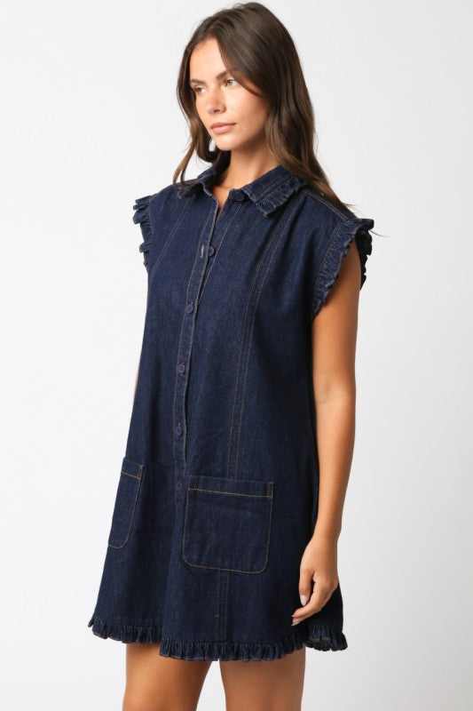 HELEN DENIM SHIFT DRESS - DARK DENIM