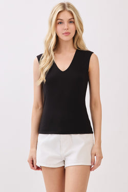 DOUBLE LAYER V-NECK TANK TOP - BLACK