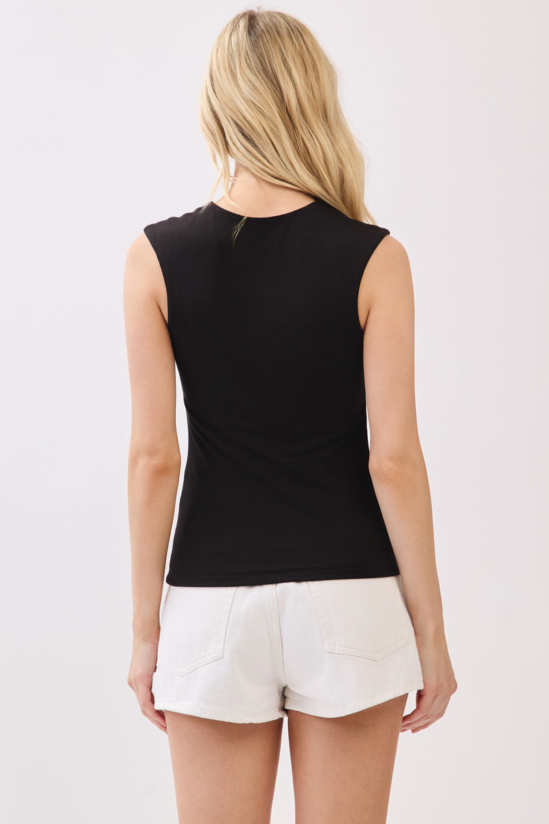 DOUBLE LAYER V-NECK TANK TOP - BLACK
