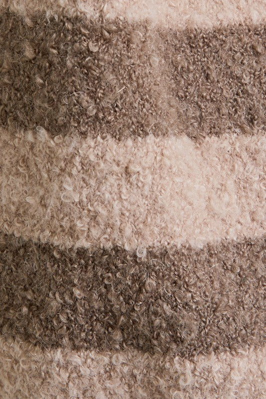 STRIPED FUZZY BOUCLE CARDIGAN - BEIGE/TAUPE